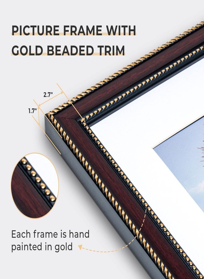 FLYJOE 12x12 Square Picture Frame with Mat for 8x8-12x12 Frame with Gold Beaded Trim - Plexiglass - Wall Mount Display Horizontally or Vertically - Hanging Hardware Included - Mahogany - Image 3